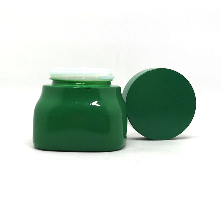 New fashion facial skin care cream packaging 50ml screw top custom square green ceramic jar glass