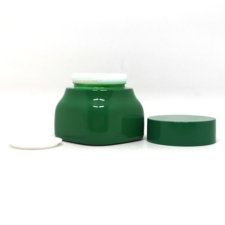 New fashion facial skin care cream packaging 50ml screw top custom square green ceramic jar glass