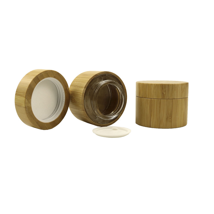 New fashion natural products cosmetic jar with bamboo cover round shape 50g 50ml 1.7oz glass inner cosmetic bamboo cream jar lid