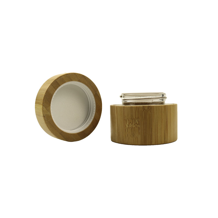 New fashion natural products cosmetic jar with bamboo cover round shape 50g 50ml 1.7oz glass inner cosmetic bamboo cream jar lid