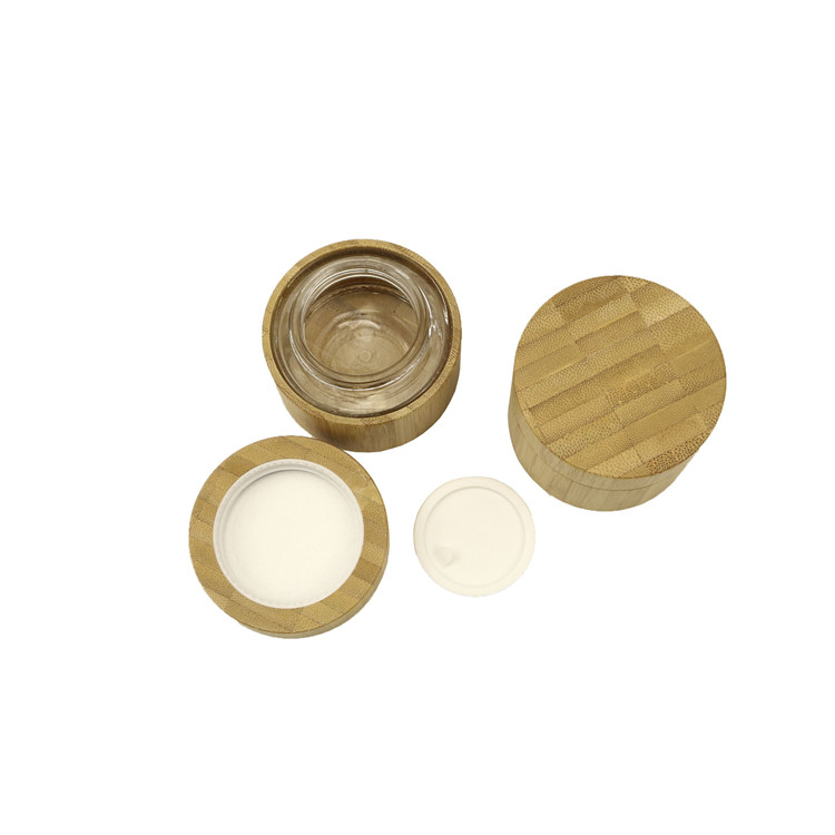 New fashion natural products cosmetic jar with bamboo cover round shape 50g 50ml 1.7oz glass inner cosmetic bamboo cream jar lid