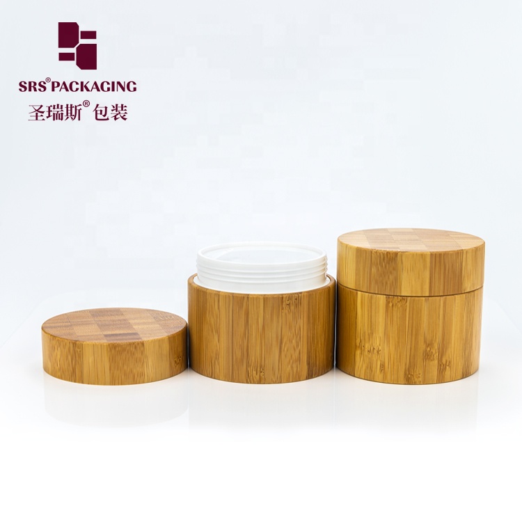 New fashion natural products round shape 250g plastic pp inner cosmetic cream jar bamboo