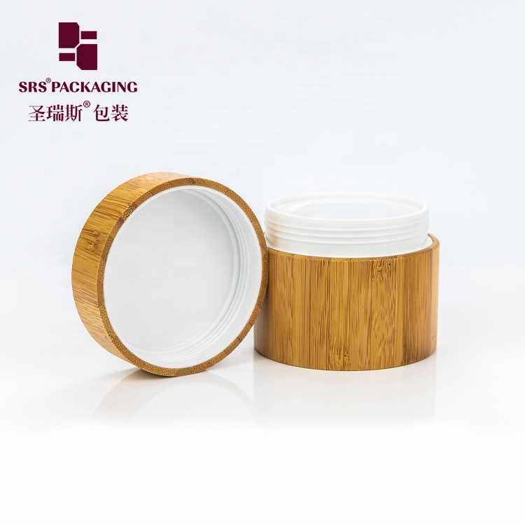 New fashion natural products round shape 250g plastic pp inner cosmetic cream jar bamboo