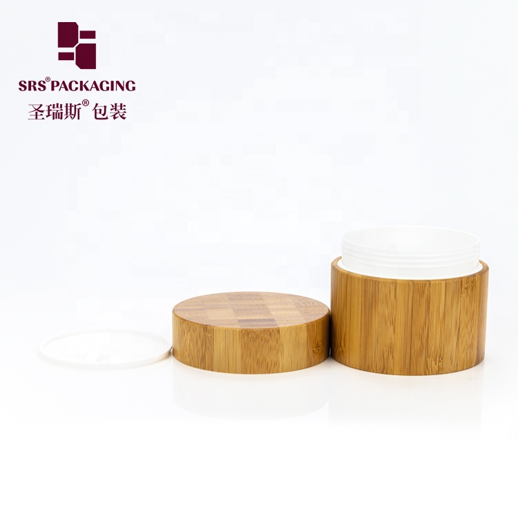 New fashion natural products round shape 250g plastic pp inner cosmetic cream jar bamboo