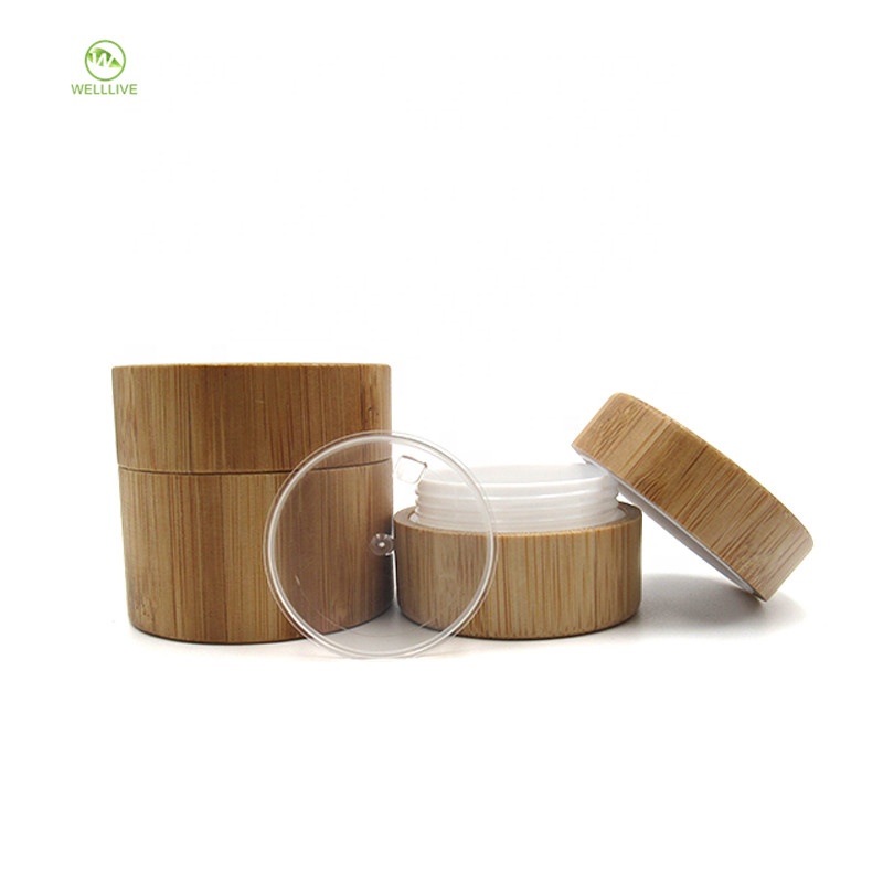 New fashion natural products round shaped plastic pp inner cosmetic bamboo cream jar 10g 15g 30g 50g 100g