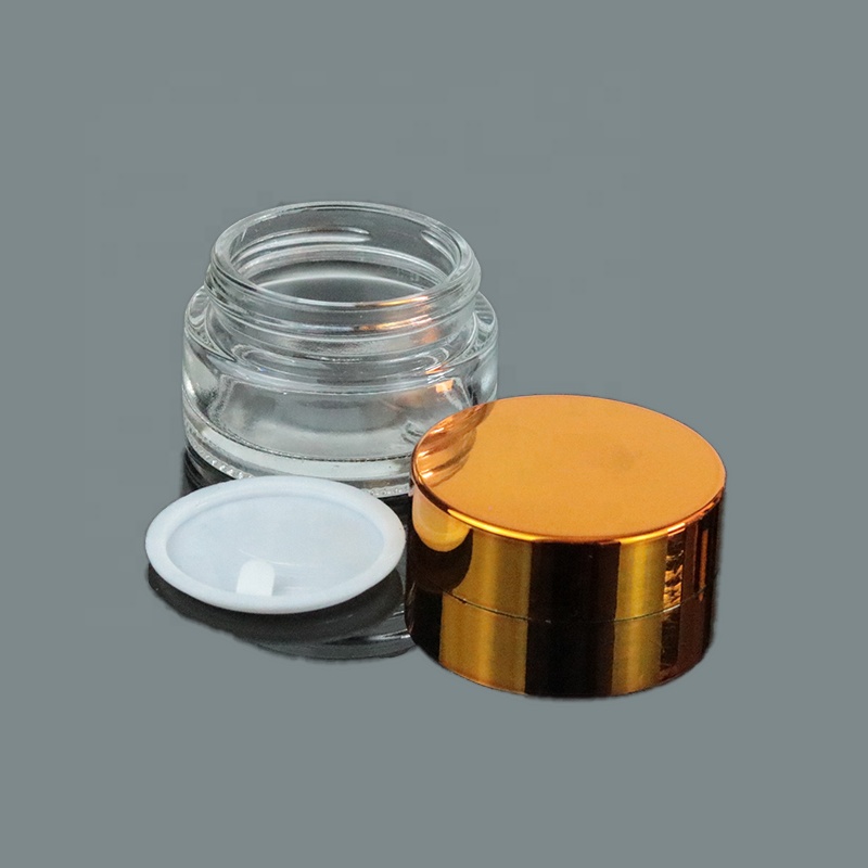 New fashional clear 20g round glass jar with UV gold lid (GJM04)