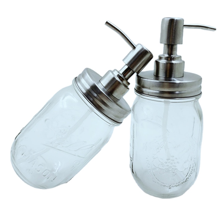 New hand sanitizer bottle bath gel glass bottle embossed color Mason bottle with stainless steel pump head