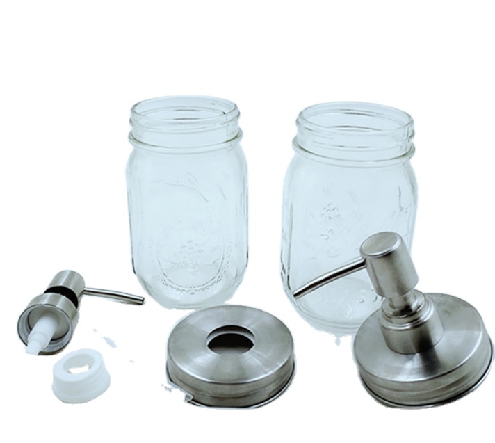New hand sanitizer bottle bath gel glass bottle embossed color Mason bottle with stainless steel pump head