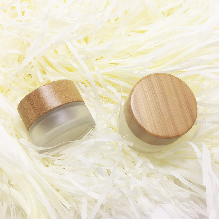 New luxury design eye cream bamboo packaging 5ml frosted mini small glass jar with lid