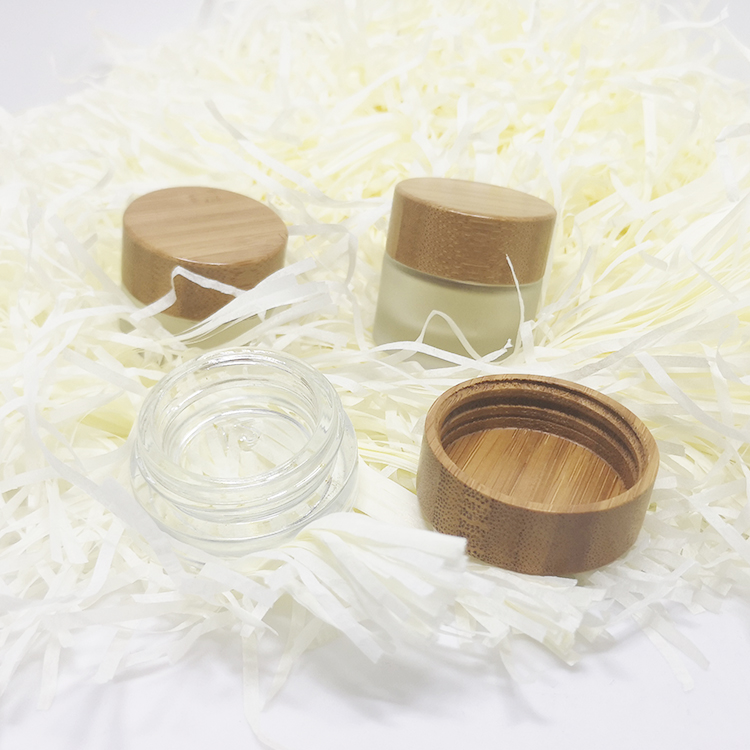 New luxury design eye cream bamboo packaging 5ml frosted mini small glass jar with lid
