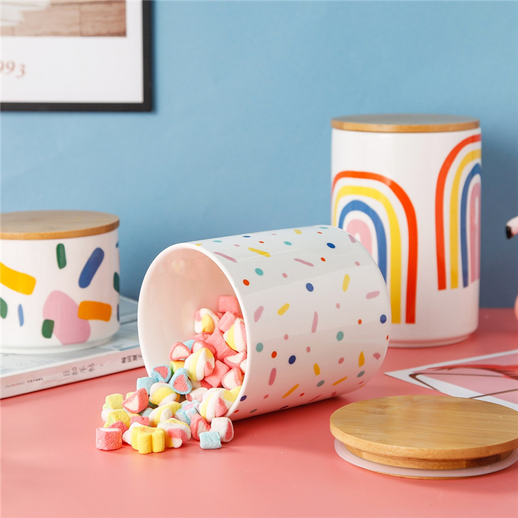 New modern home kitchen jar funny colorful tea coffee candy large ceramic storage jar with bamboo lid