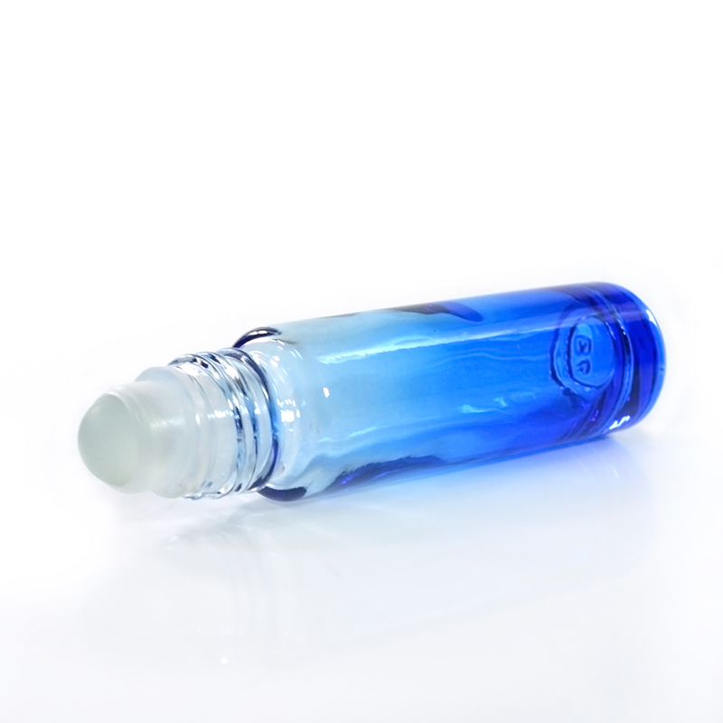 New product 1/3 OZ Blue Green Gradient Glass Perfume Essential Oil Roll On Bottle 10ml with stainless metal Roller ball in stock