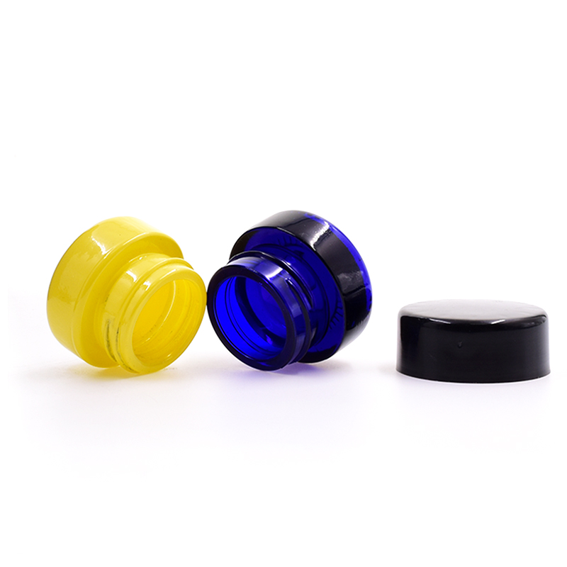 New product 10 ml dark blue round straight side eye cream cosmetic packing glass jar with plastic child proof lid.