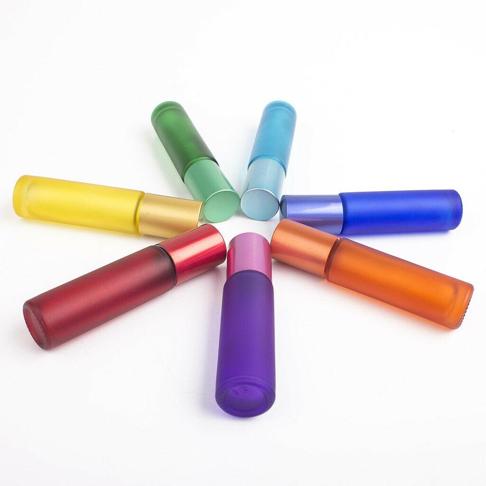 New product 10ml rainbow color frosted red yellow blue black essential oil perfume glass roll on bottles
