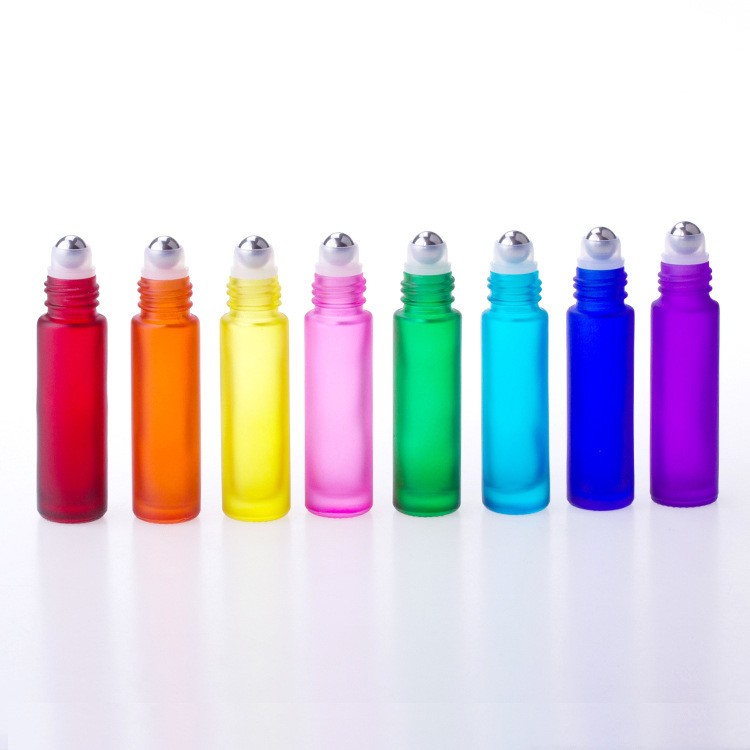 New product 10ml rainbow color frosted red yellow blue black essential oil perfume glass roll on bottles