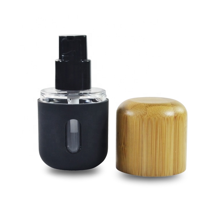 New product 2019 empty 30ml 1oz cosmetic packing bamboo lotion pump bottle