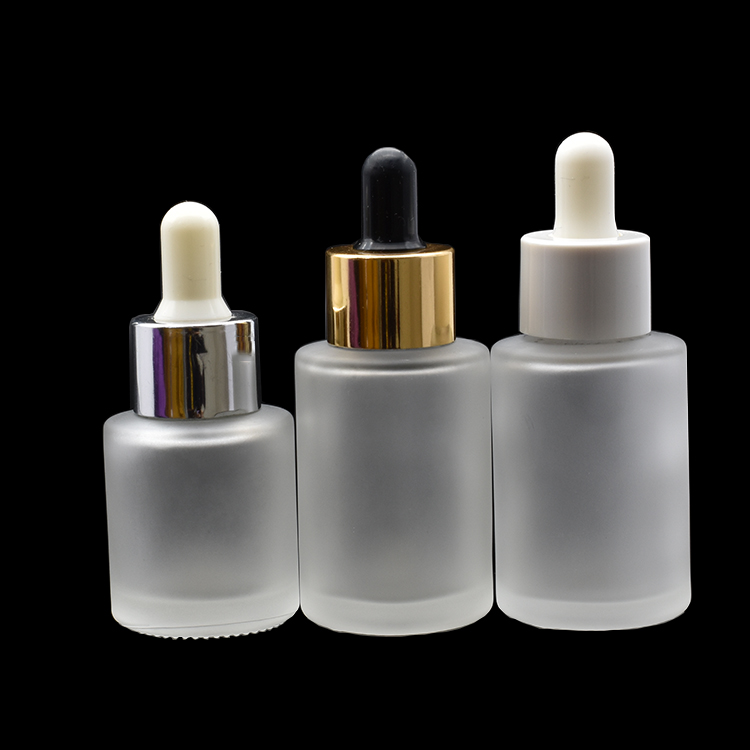New product 20ml 30ml 50ml cosmetic essential oil flat shoulder frosted clear glass dropper bottle