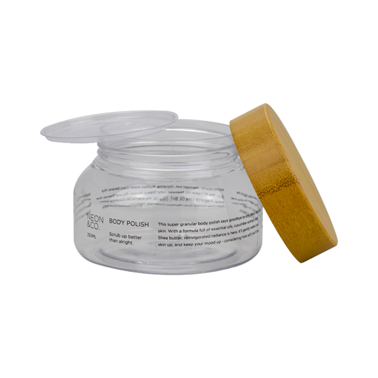 New product 250g customized logo printing plastic jar containers with bamboo lid for mask cream
