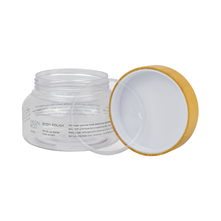 New product 250g customized logo printing plastic jar containers with bamboo lid for mask cream