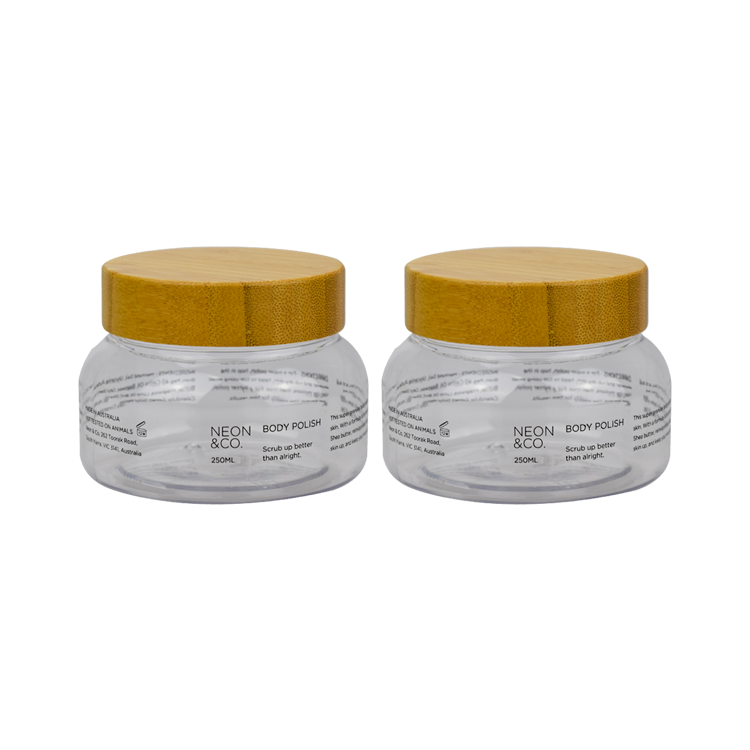 New product 250g customized logo printing plastic jar containers with bamboo lid for mask cream