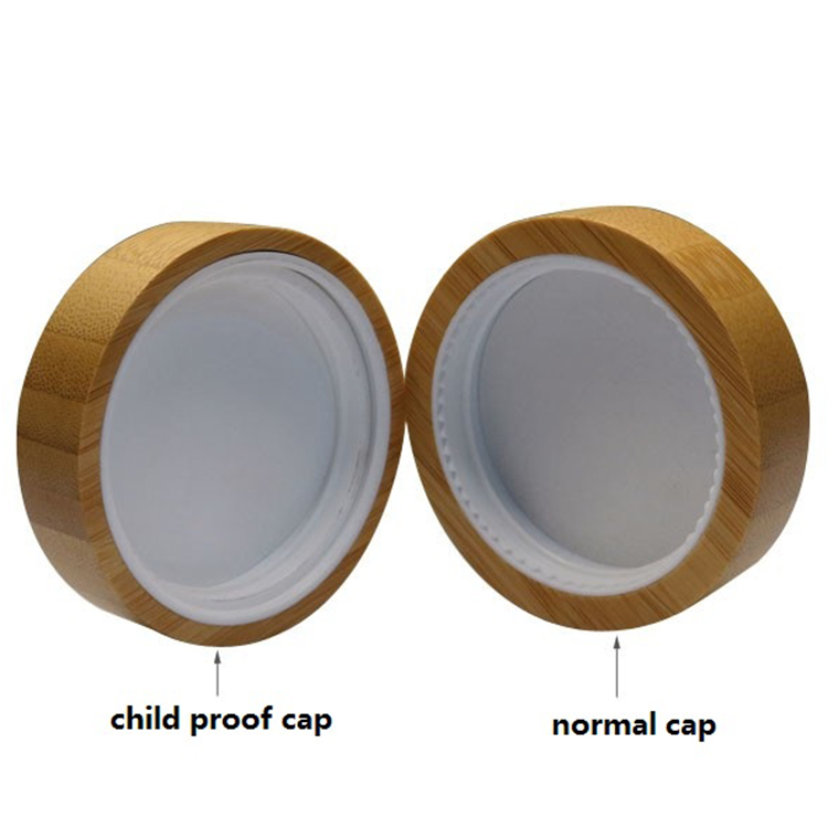 New product 30g 50g CRC bamboo child proof lid containers frosted glass jar with bamboo lid