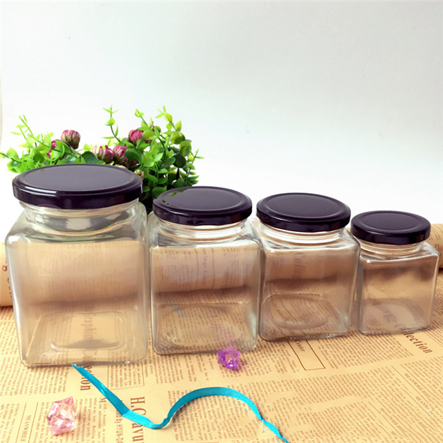 New product 50ml 80ml 100ml 200ml 280ml 380ml 500ml 730ml glass square honey jar with lid