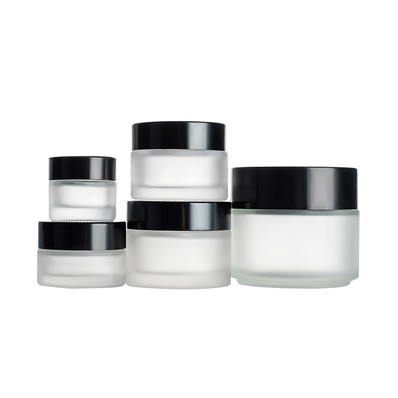New product 5g 10g 15g 30g 50g 100g matte black clear amber glass cream jar with gold black sliver aluminium Cap