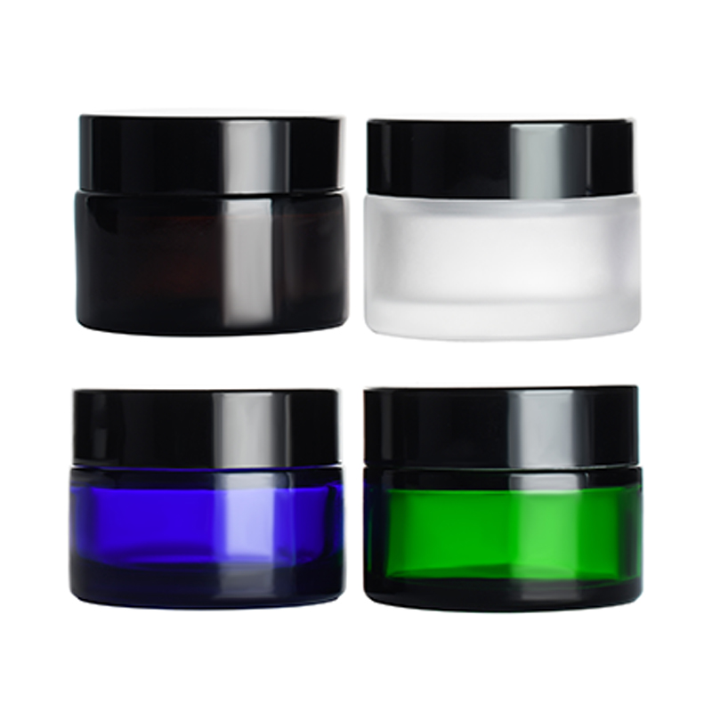 New product 5g 10g 15g 30g 50g 100g matte black clear amber glass cream jar with gold black sliver aluminium Cap