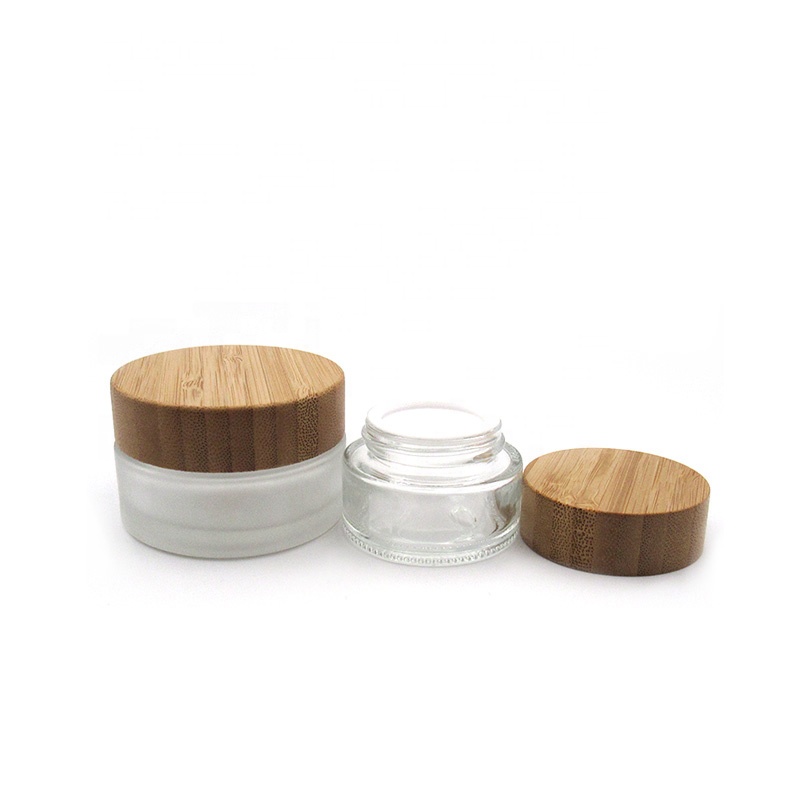 New product 5g 15g 30g 50g 100g transparent pharmaceutical cream glass jar with wood bamboo cover lid