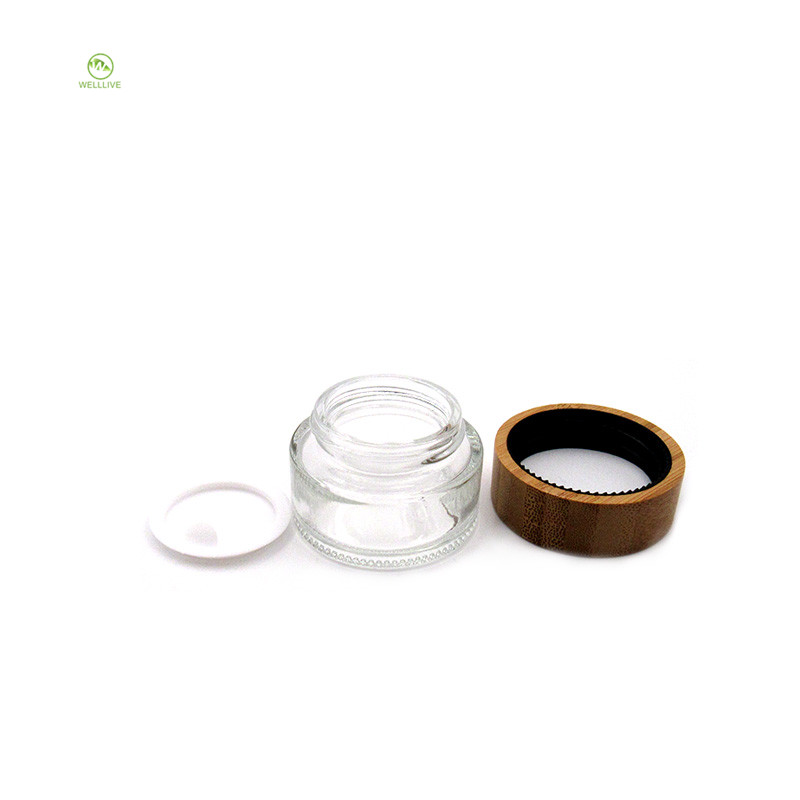 New product 5ml 15ml 30ml 50ml 100ml frosted clear glass bamboo lid design cosmetic body cream jar