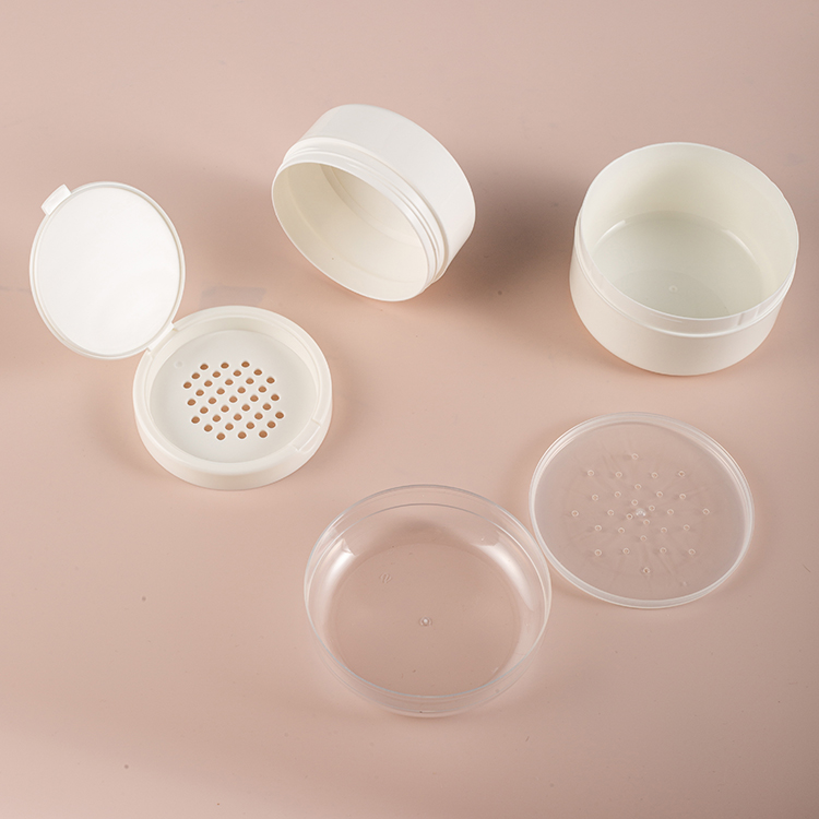 New product White flip-top cosmetic jar, powder jar with many small holes Hot selling jar plastic packaging