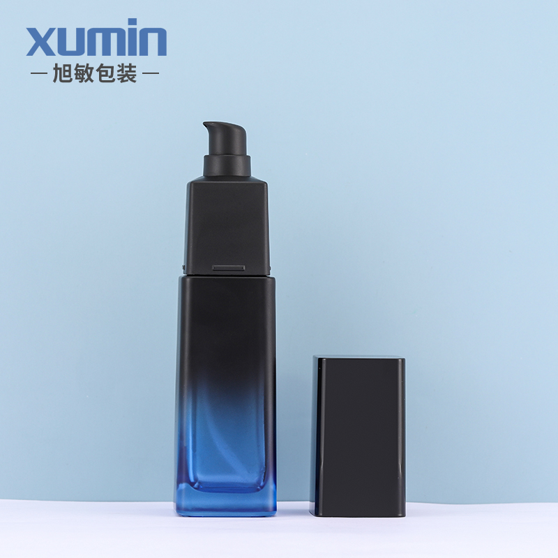 New product blue glass lotion bottle 50g cream bottle with 40ml lotion pump bottle packing
