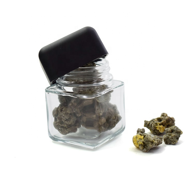 New product clear square glass cosmetic containers flower cbd buds weed bottle hemp packaging flower child resistant jar lid