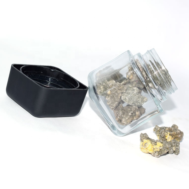 New product clear square glass cosmetic containers flower cbd buds weed bottle hemp packaging flower child resistant jar lid