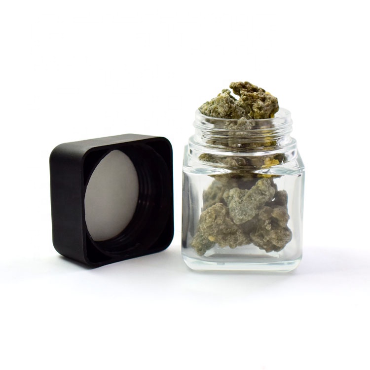 New product clear square glass cosmetic containers flower cbd buds weed bottle hemp packaging flower child resistant jar lid