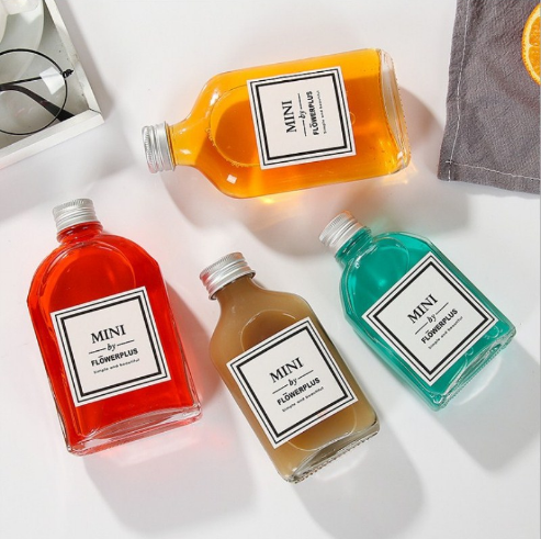 New product flat portable coffee cold juice beverage glass bottle with custom cap