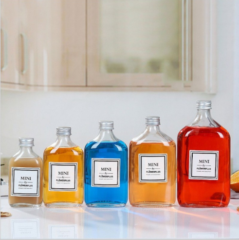 New product flat portable coffee cold juice beverage glass bottle with custom cap