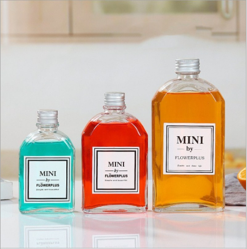 New product flat portable coffee cold juice beverage glass bottle with custom cap