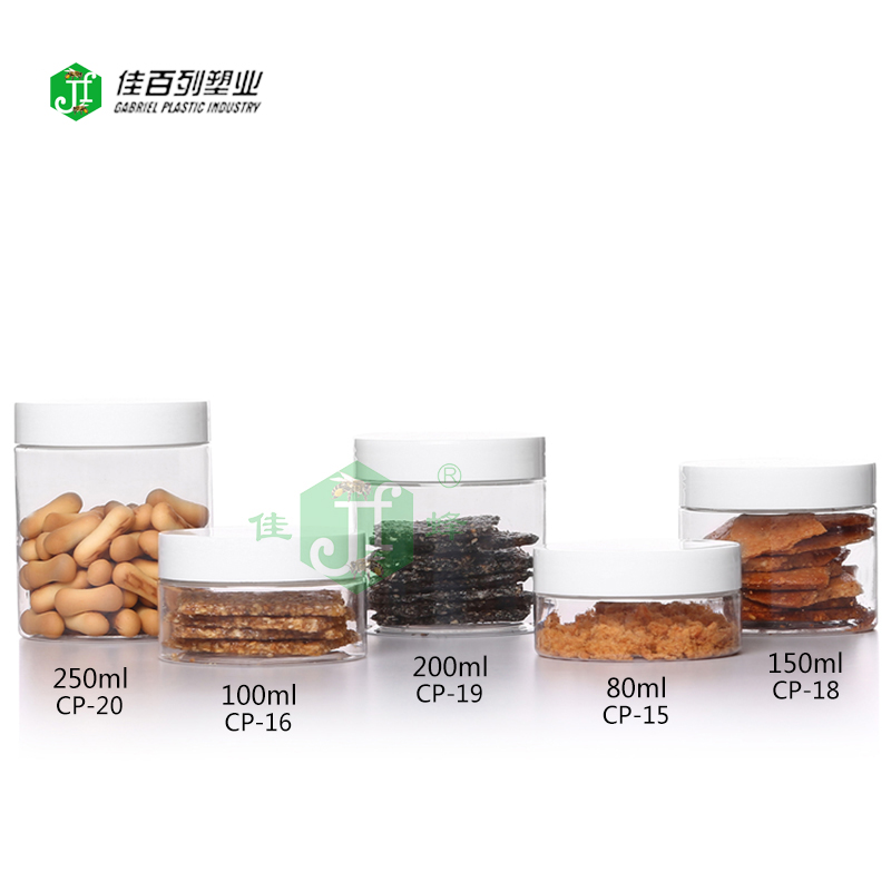 New product sliver aluminium lid pp lid round clear jar food grade 100 200 300ml PLA plastic food jar