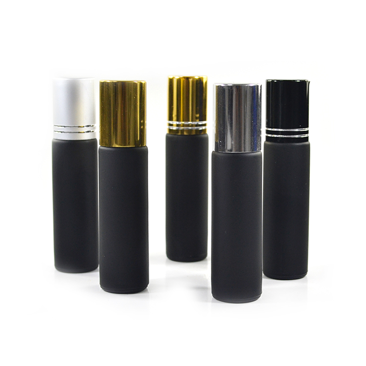 New products 10ml frosted matte black roll on glass bottle with stainless steel roller for essential oil perfume