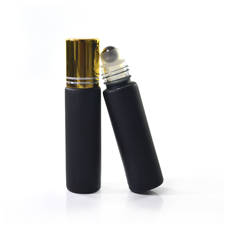 New products 10ml frosted matte black roll on glass bottle with stainless steel roller for essential oil perfume