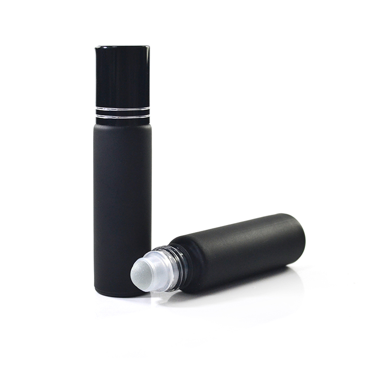 New products 10ml frosted matte black roll on glass bottle with stainless steel roller for essential oil perfume