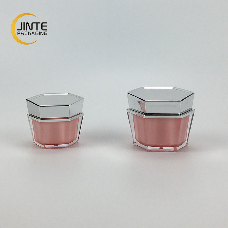 New products 15g 30g 50g custom plastic container hexagon pink empty cosmetic acrylic jar