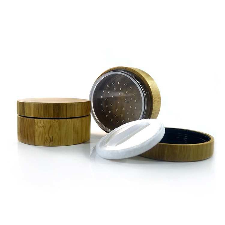 New products 30g cosmetic packaging Bamboo wood loose powder jar with sifter PAD