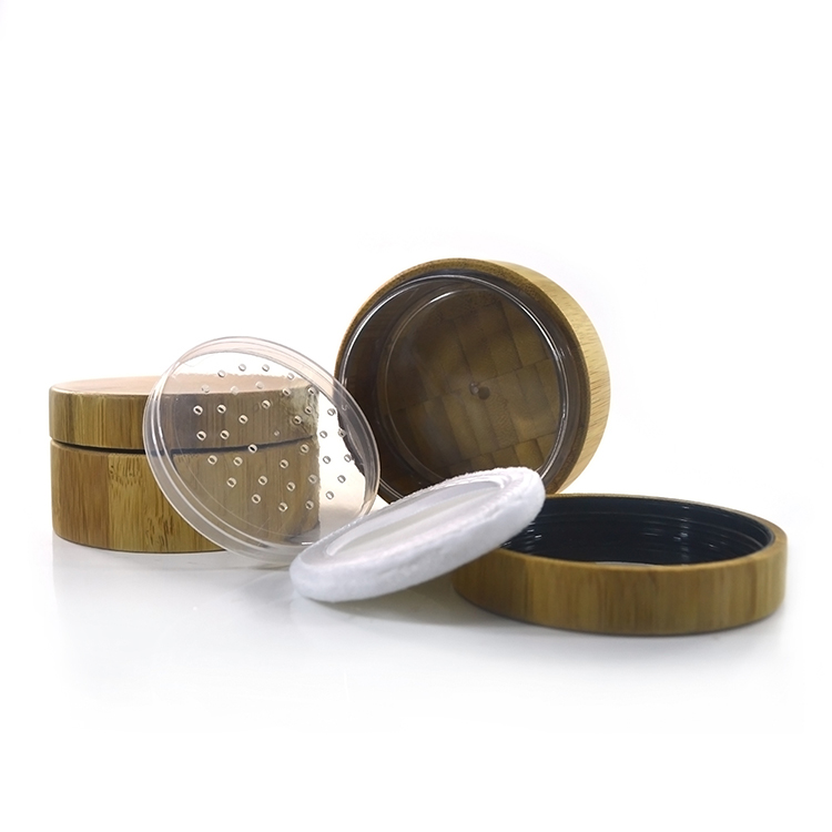 New products 30g cosmetic packaging Bamboo wood loose powder jar with sifter PAD