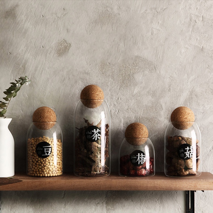 New products ball cork glass jar with cork lid for storage hot sale
