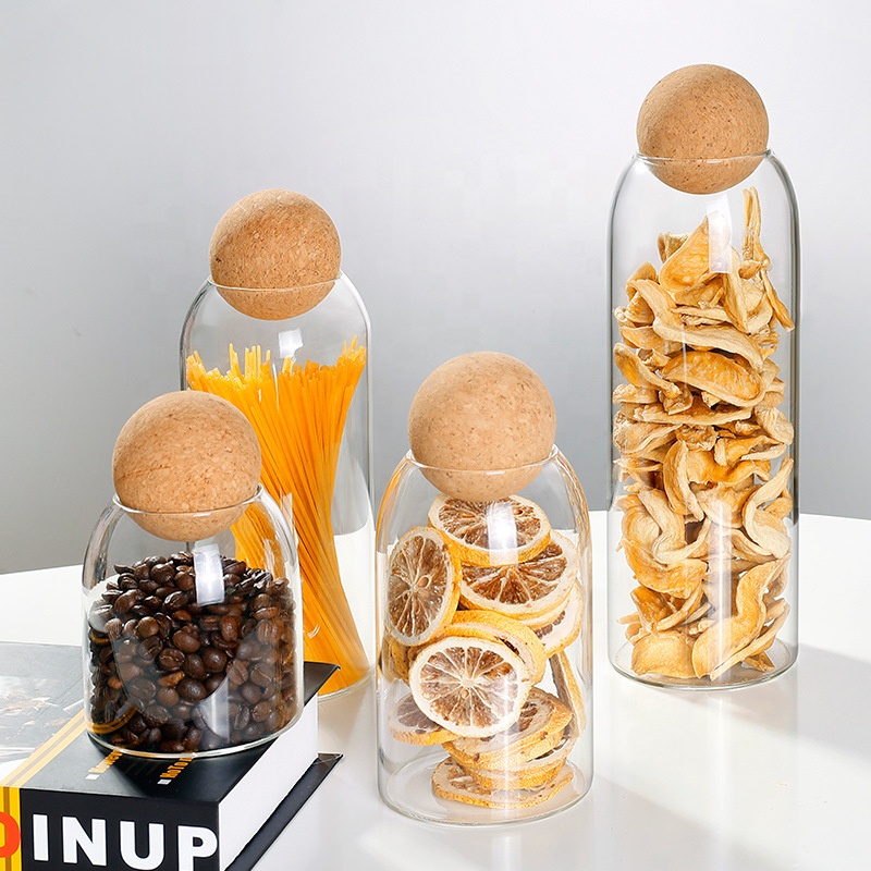 New products ball cork glass jar with cork lid for storage hot sale