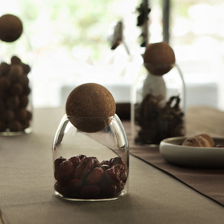 New products ball cork glass jar with cork lid for storage hot sale
