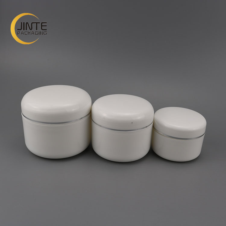 New products empty  white cosmetic container double wall PP jar with shiny gold line  for baby cream use