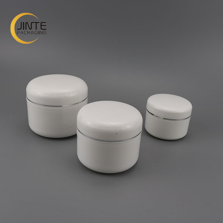 New products empty white cosmetic container double wall PP jar with shiny gold line for baby cream use